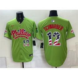 Men Philadelphia Phillies  12 Kyle Schwarber Green Phanatic USA 250 Fourth of July Stitched Baseball Jersey