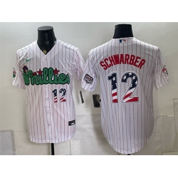 Men Philadelphia Phillies  12 Kyle Schwarber White Phanatic USA 250 Fourth of July Stitched Baseball Jerseys