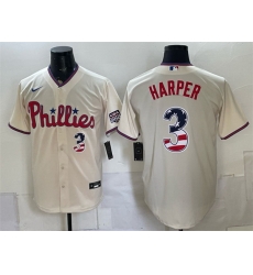 Men Philadelphia Phillies  3 Bryce Harper Cream USA 250 Fourth of July Home Stitched Baseball Jersey