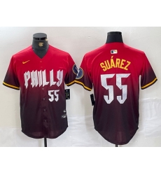 Men Philadelphia Phillies 55 Ranger Su E1rez Red 2024 City Connect Limited Stitched Jersey 3