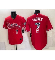 Men Philadelphia Phillies  7 Trea Turner Red USA 250 Fourth of July Home Stitched Baseball Jersey