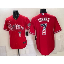 Men Philadelphia Phillies  7 Trea Turner Red USA 250 Fourth of July Home Stitched Baseball Jersey