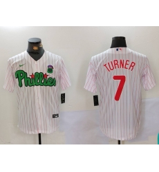 Men Philadelphia Phillies 7 Trea Turner White Green Cool Base Stitched Jersey 2