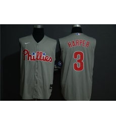 Phillies 3 Bryce Harper Gray Gold Nike Cool Base Sleeveless Jersey