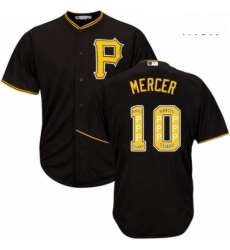 Mens Majestic Pittsburgh Pirates 10 Jordy Mercer Authentic Black Team Logo Fashion Cool Base MLB Jersey 