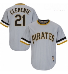 Mens Majestic Pittsburgh Pirates 21 Roberto Clemente Replica Grey Cooperstown Throwback MLB Jersey