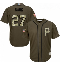 Mens Majestic Pittsburgh Pirates 27 Jung ho Kang Replica Green Salute to Service MLB Jersey