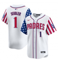 Men San Diego Padres 1 Peter Seidler White 2025 Independence Day Vapor Premier Limited Stitched Baseball Jersey