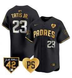 Men San Diego Padres 23 Fernando Tatis Jr  Black Gold  27For Peter 27  26 Robinson Patch Limited Stitched Baseball Jersey