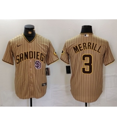 Men San Diego Padres 3 Jackson Merrill Tan Cool Base Stitched Baseball Jersey 1