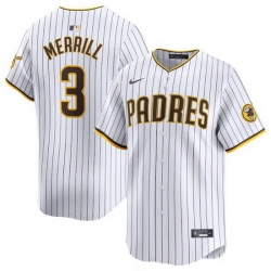 Men San Diego Padres 3 Jackson Merrill White 2024 Home Limited Stitched Baseball Jersey