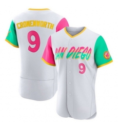 Men San Diego Padres 9 Jake Cronenworth 2022 White City Connect Flex Base Stitched Baseball Jersey