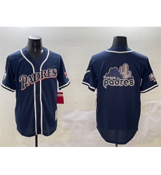 Men San Diego Padres Tan Team Big Logo Navy 1998 World Series Cool Base Stitched Baseball Jersey 1