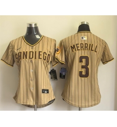 Women San Diego Padres 3 Jackson Merrill Tan Alternate Stitched Baseball Jersey