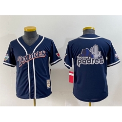 Youth San Diego Padres Team Big Logo Navy Throwback With Patch Stitched Baseball Jersey