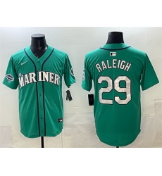Men Seattle Mariners 29 Cal Raleigh Aqua With 2025 AL West Division Champions Patch Limited Stitched jersey