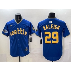 Men Seattle Mariners 29 Cal Raleigh Royal With 2025 AL West Division Champions Patch City Connect Limited Stitched Baseball Jersey