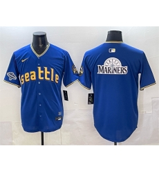 Men Seattle Mariners Team Big Logo Royal With 2025 AL West Division Champions Patch City Connect Limited Stitched Baseball Jersey 1