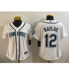 Women Seattle Mariners 12 Josh Naylor White Cool Base Stitched Baseball Jersey