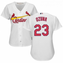 Womens Majestic St Louis Cardinals 23 Marcell Ozuna Authentic White Home Cool Base MLB Jersey 