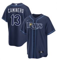 Men Tampa Bay Rays 13 Junior Caminero Navy Cool Base Stitched Baseball Jersey Men Tampa Bay Rays 13 Junior Caminero Navy Cool Base Stitched Baseball Jersey
