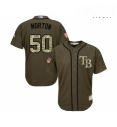 Mens Tampa Bay Rays 50 Charlie Morton Authentic Green Salute to Service Baseball Jersey 