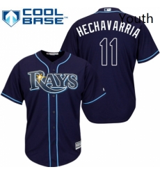 Youth Majestic Tampa Bay Rays 11 Adeiny Hechavarria Authentic Navy Blue Alternate Cool Base MLB Jersey 