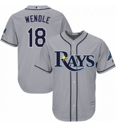 Youth Majestic Tampa Bay Rays 18 Joey Wendle Authentic Grey Road Cool Base MLB Jersey 