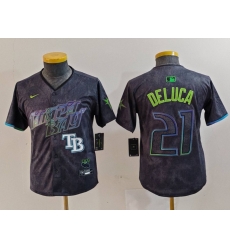 Youth Tampa Bay Rays 21 Jonny DeLuca Charcoal 2024 City Connect Limited Stitched Baseball Jersey 4