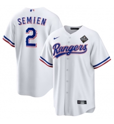 Men Texas Rangers 2 Marcus Semien 2023 White World Series Stitched Baseball Jersey