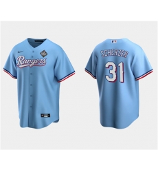 Men Texas Rangers 31 Max Scherzer Blue 2023 World Series Stitched Baseball Jersey