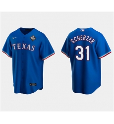 Men Texas Rangers 31 Max Scherzer Royal 2023 World Series Stitched Baseball Jersey