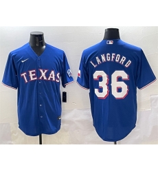 Men Texas Rangers 36 Wyatt Langford Royal Cool Base Limited Stitched Baseball Jersey