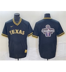 Men Texas Rangers Black 2023 World Series Champions Big Logo Cool Base Stitched Baseball Jersey