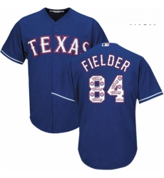 Mens Majestic Texas Rangers 84 Prince Fielder Authentic Royal Blue Team Logo Fashion Cool Base MLB Jersey