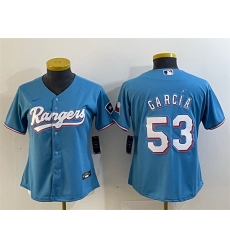 Women Texas Rangers 53 Adolis Garc EDa Blue With Patch Stitched Baseball Jersey 28Run Small 29