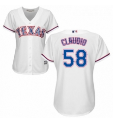 Womens Majestic Texas Rangers 58 Alex Claudio Replica White Home Cool Base MLB Jersey 