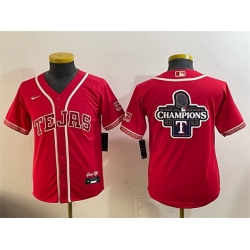 Youth Texas Rangers Team Big Logo Red 2026 City Connect Stadium Stitched Baseball Jersey 001