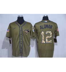 Blue Jays 12 Roberto Alomar Olive 2020 Nike Cool Base Jersey