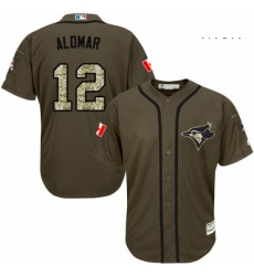 Mens Majestic Toronto Blue Jays 12 Roberto Alomar Replica Green Salute to Service MLB Jersey