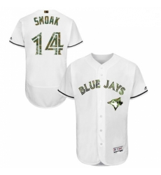 Mens Majestic Toronto Blue Jays 14 Justin Smoak Authentic White 2016 Memorial Day Fashion Flex Base Jersey 