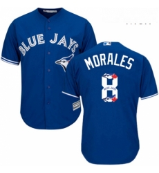 Mens Majestic Toronto Blue Jays 8 Kendrys Morales Authentic Blue Team Logo Fashion MLB Jersey