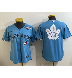 Women Toronto Blue Jays  26 Leafs Blue 2025 World Series With White Leafs Logo Cool Base Stitched Baseball Jersey 