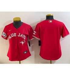 Women Toronto Blue Jays Blank Red 50 Seasons Patch Stitched Baseball Jersey