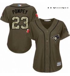 Womens Majestic Toronto Blue Jays 23 Dalton Pompey Authentic Green Salute to Service MLB Jersey