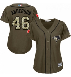 Womens Majestic Toronto Blue Jays 46 Brett Anderson Replica Green Salute to Service MLB Jersey 