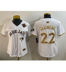 Youth Toronto Blue Jays 22 Ernie Clement White Gold 2025 American League Champions Limited Stitched Baseball Jersey Youth Toronto Blue Jays 22 Ernie Clement White Gold 2025 American League Champions Limited Stitched Baseball Jersey