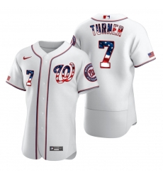 Men Washington Nationals 7 Trea Turner Men Nike White Fluttering USA Flag Limited Edition Flex Base MLB Jersey