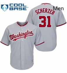 Mens Majestic Washington Nationals 31 Max Scherzer Replica Grey Road Cool Base MLB Jersey