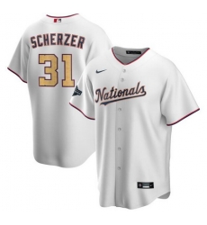 Nationals 31 Max Scherzer White Gold Youth Nike 2020 Gold Program Cool Base Jersey